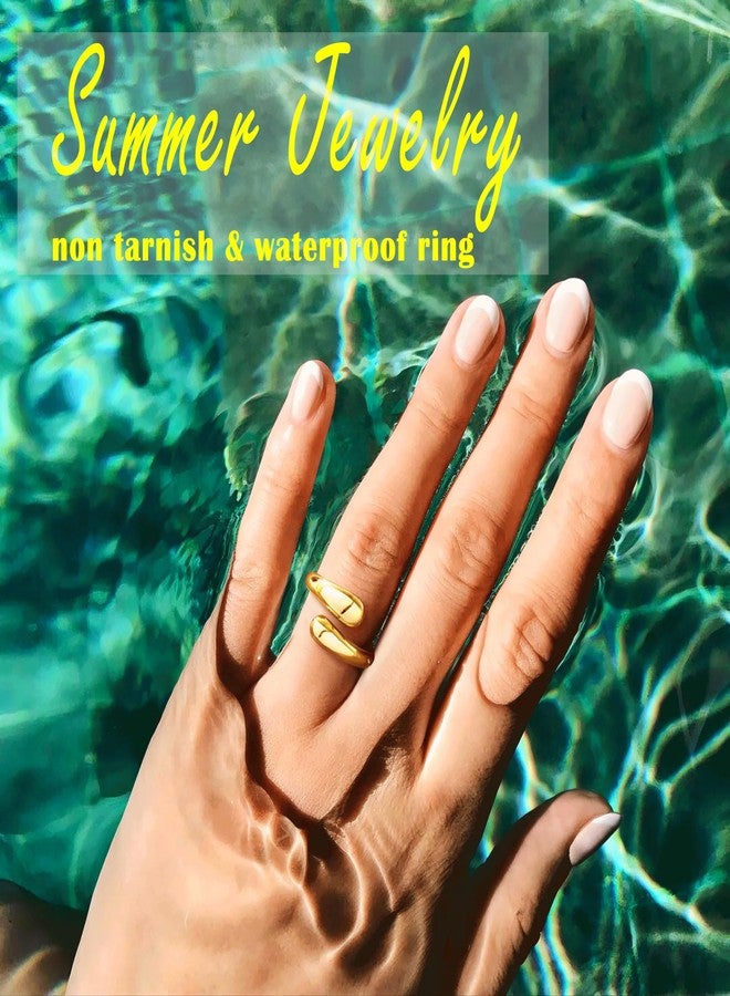 Inerney Gold Pinky Rings for Women Size 6, Stackable Adjustable Rings for Statement, Thick Wedding Band Ring - Image 5